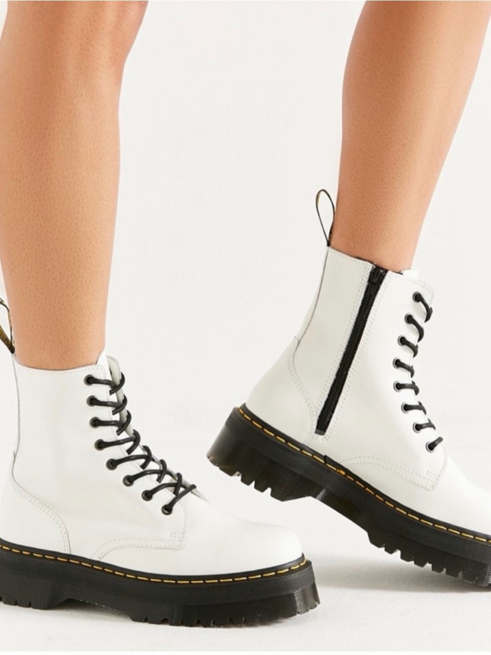 Dr. Martens White Lace-Up Platform Combat Boots with Black Soles